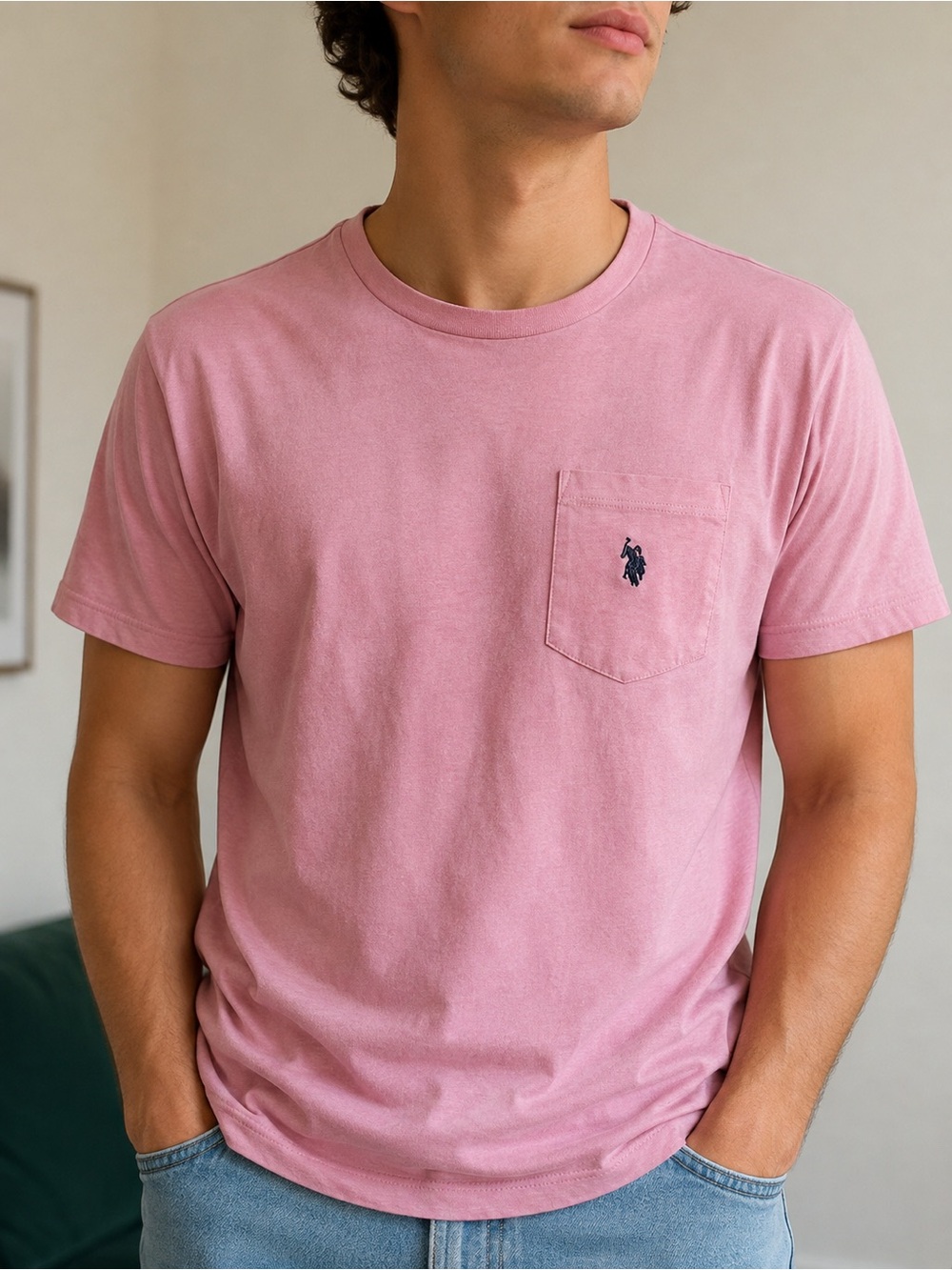 U.S. Polo Assn. Pocket Crew Neck T-Shirt in Pink